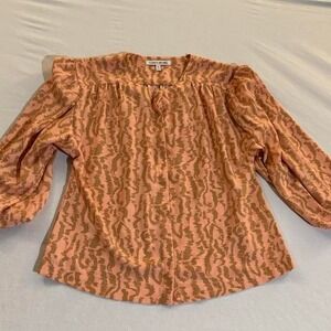 Elizabeth and James Peach Abstract Print Balloon Sleeve Blouse XS VARAMRBG